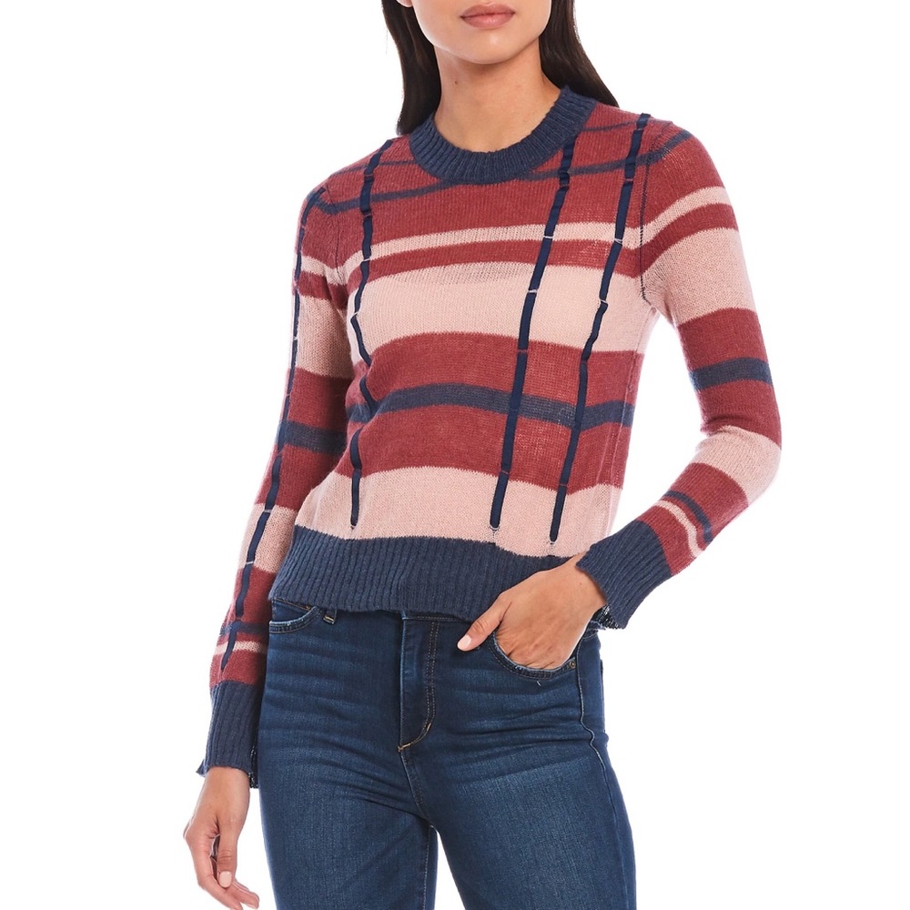 NWT Ella Moss Pink and Navy Long Sleeve Sweater